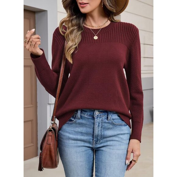 Women's Knit Sweater Soft V Neck Long Sleeve Casual Fall Wear Top - Picture 3 of 5